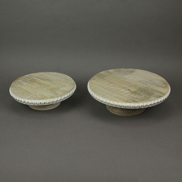 Set of 2 White Washed Wooden Round Risers Decorative Display Tray Serving Decor - Picture 4 of 6